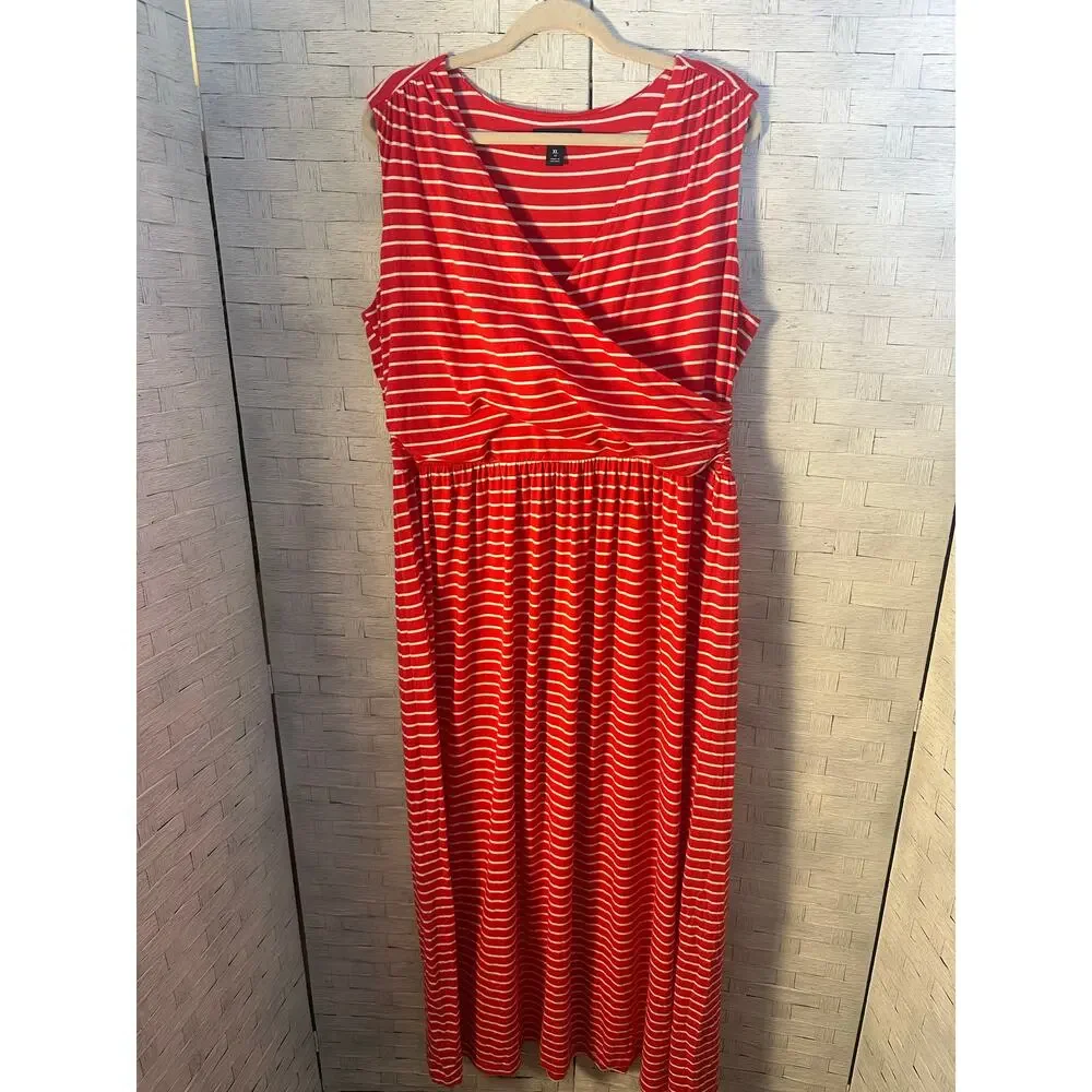 Lands'End Women's Maxi dress sleeves striped V-neck feminine coastal plus size